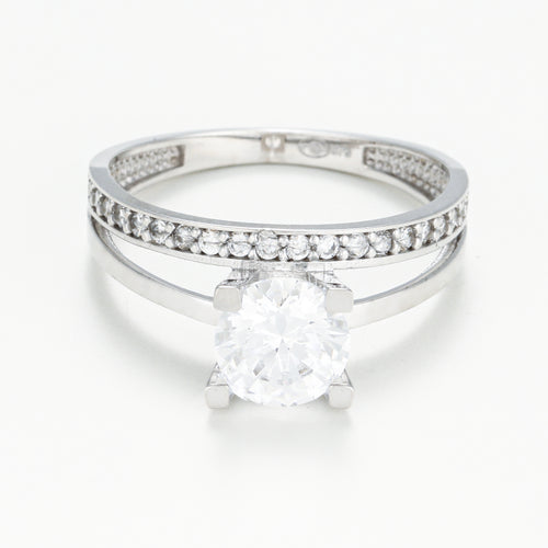 Bague "Majestueuse" Or Blanc 375/1000 Et Zirconium