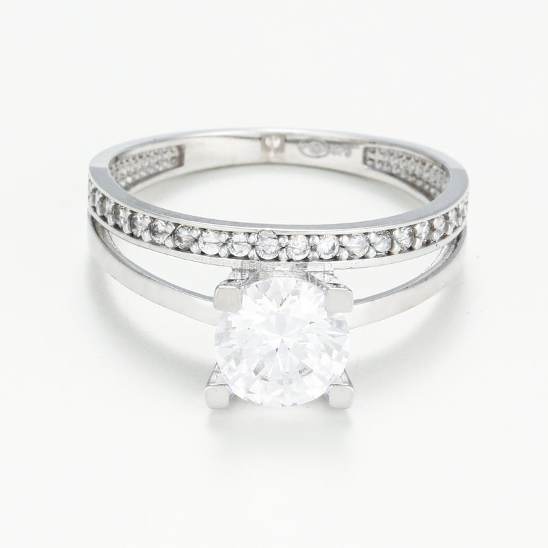 Bague "Majestueuse" Or Blanc 375/1000 Et Zirconium