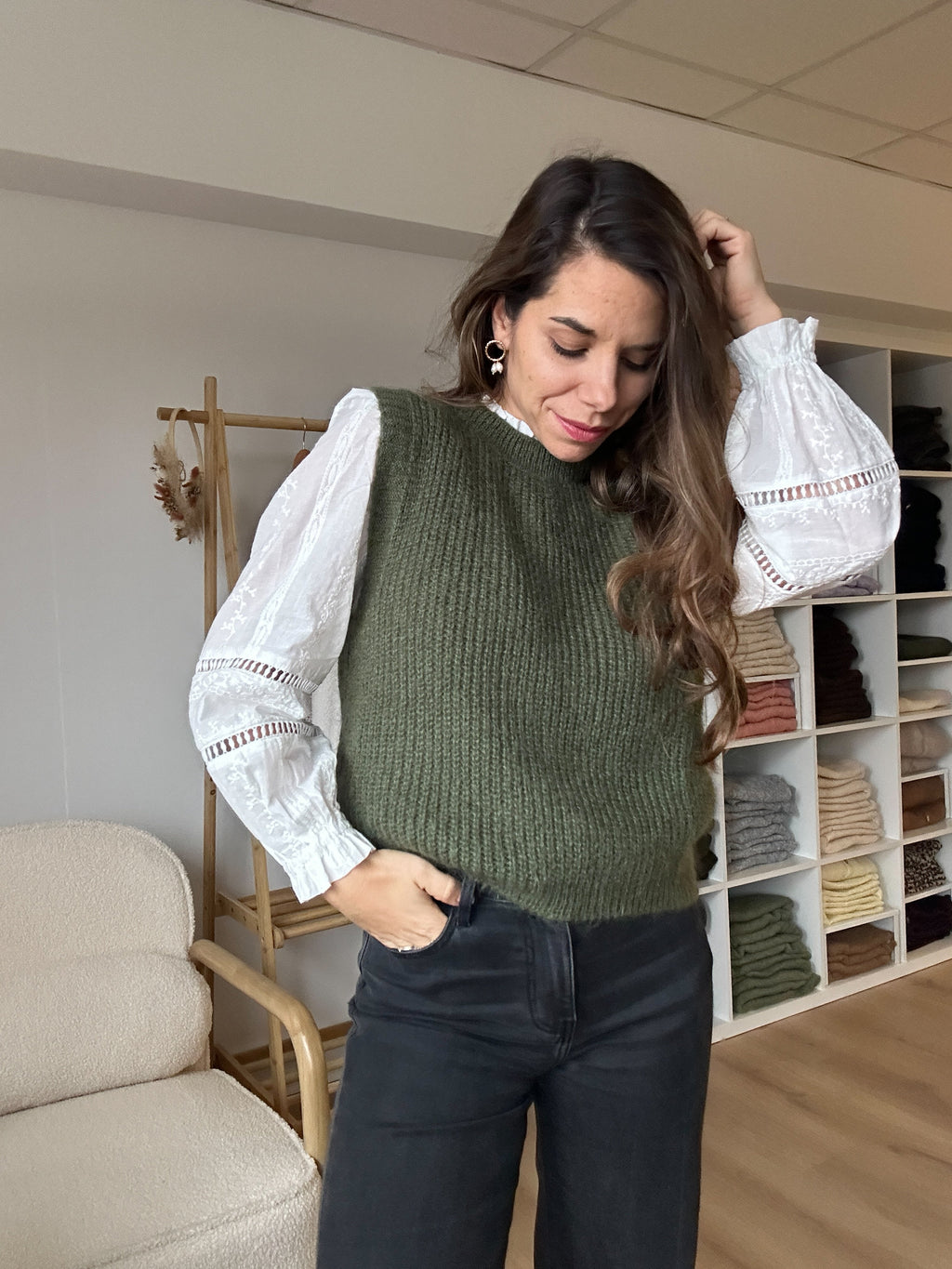 Pull Sans Manches Kaki Adèle
