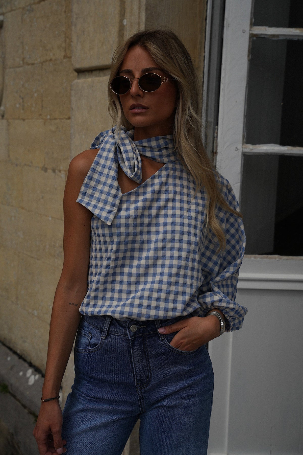 Pearl Gingham Blouse - Blue