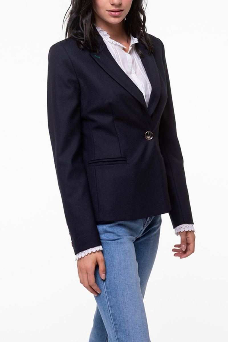 Veste Cintrée En Lainage Bleu Marine