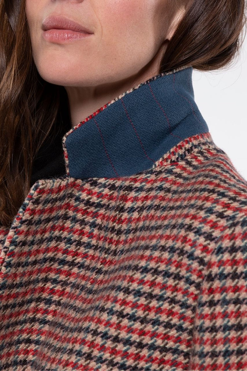 Veste Cernion Masculine À Carreaux En Pure Laine Rouge Et Bleu