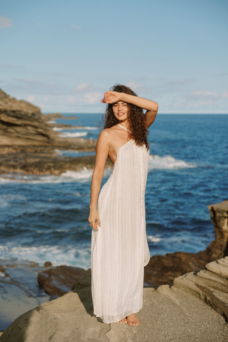 BEA LONG DRESS PALMA WHITE