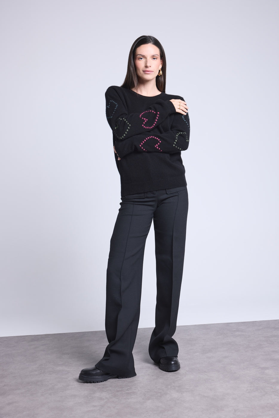 Strik med rund hals Bubbles Cachemire-hjerter Bea - Sort Flerfarvet Lurex - Dame - 100% kashmir