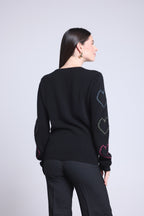 Strik med rund hals Bubbles Cachemire-hjerter Bea - Sort Flerfarvet Lurex - Dame - 100% kashmir