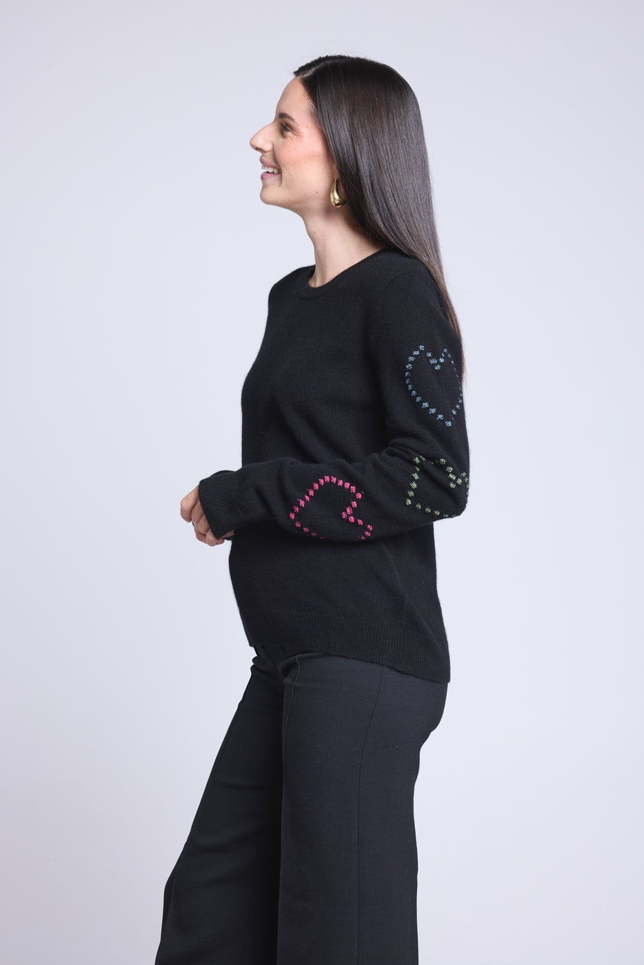 Strik med rund hals Bubbles Cachemire-hjerter Bea - Sort Flerfarvet Lurex - Dame - 100% kashmir