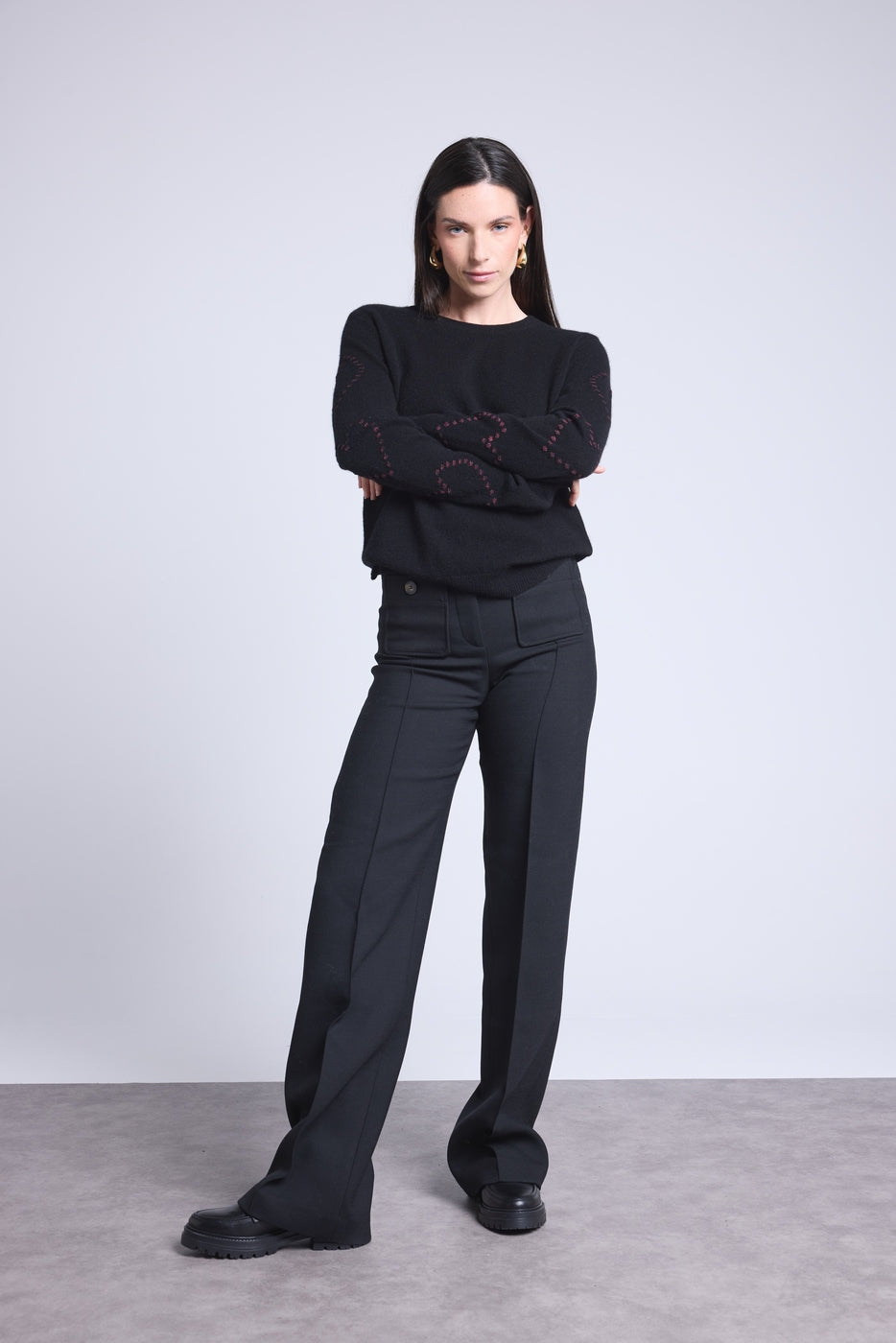 Pull Col Rond Cœurs Bubbles Cachemire Bea - Noir Rose Lurex - Femme