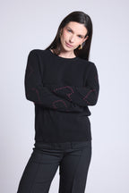Pull Col Rond Cœurs Bubbles Cachemire Bea - Noir Rose Lurex - Femme