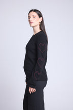Pull Col Rond Cœurs Bubbles Cachemire Bea - Noir Rose Lurex - Femme
