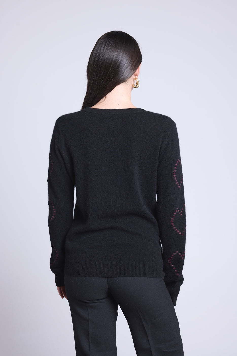 Pull Col Rond Cœurs Bubbles Cachemire Bea - Noir Rose Lurex - Femme