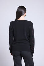 Pull Col Rond Cœurs Bubbles Cachemire Bea - Noir Rose Lurex - Femme