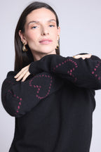 Pull Col Rond Cœurs Bubbles Cachemire Bea - Noir Rose Lurex - Femme