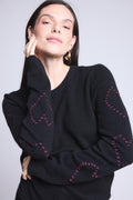 Pull Col Rond Cœurs Bubbles Cachemire Bea - Noir Rose Lurex - Femme