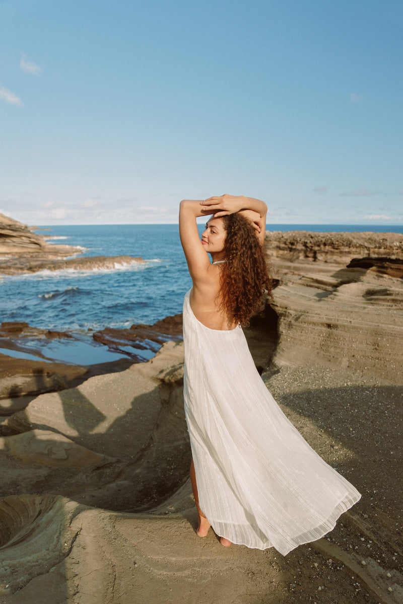 BEA LONG DRESS PALMA WHITE