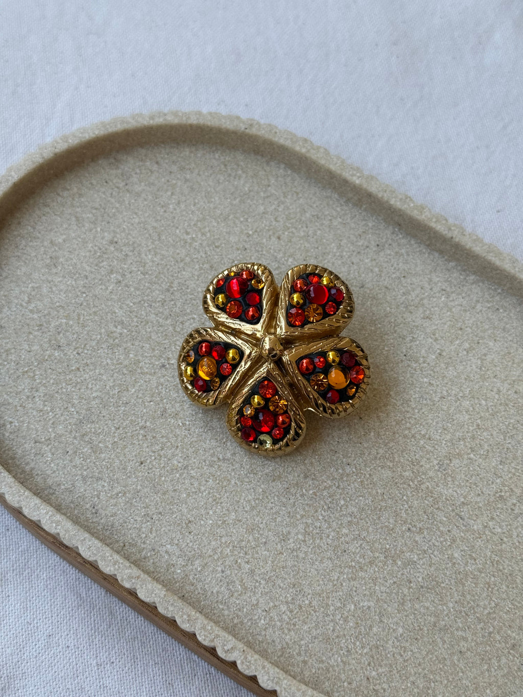 Jacky De G Vintage Brooch - Multicolour Clover Rhinestone