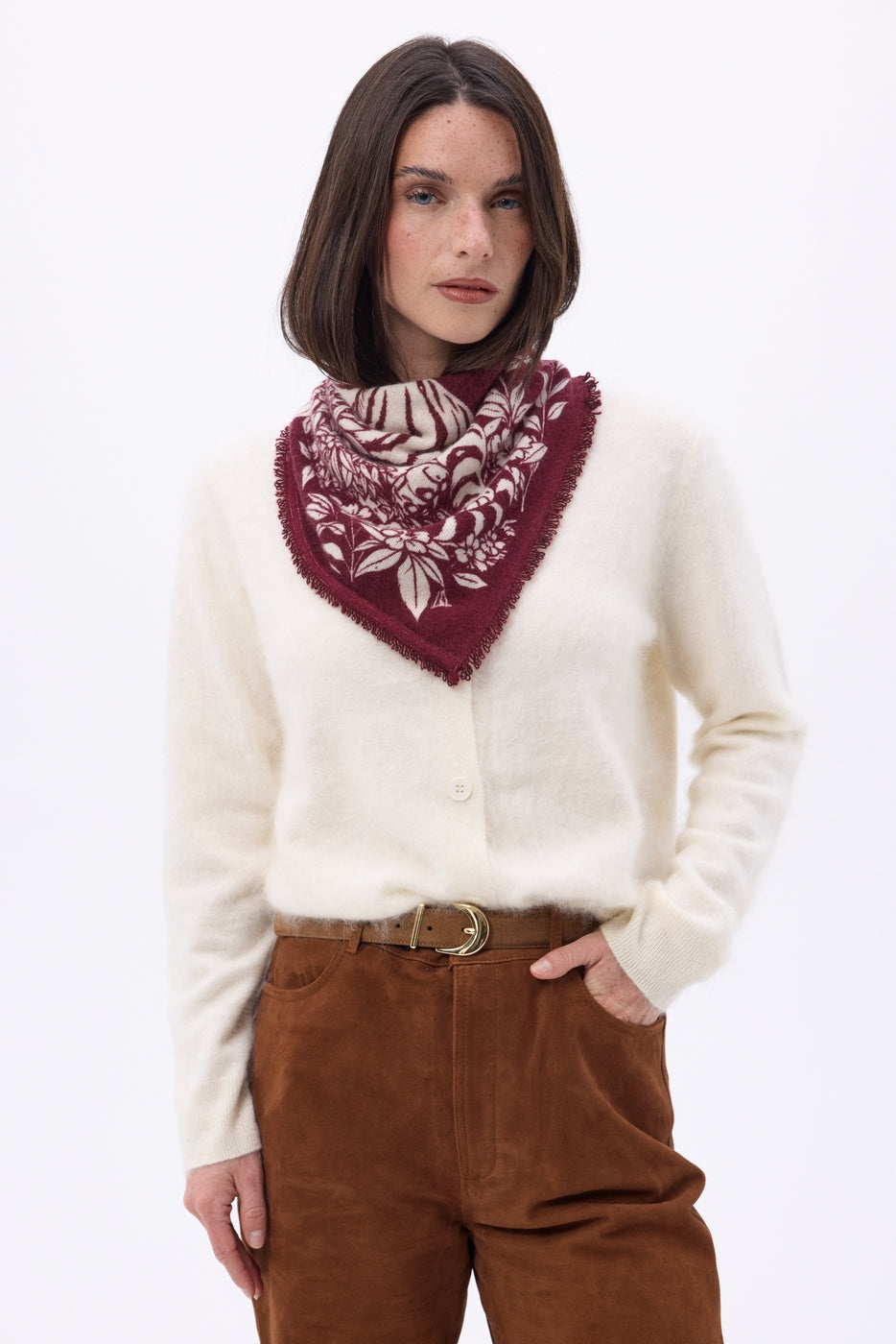 Piccolo Bandana Bengala - Bordeaux - Donna - 100% Cashmere