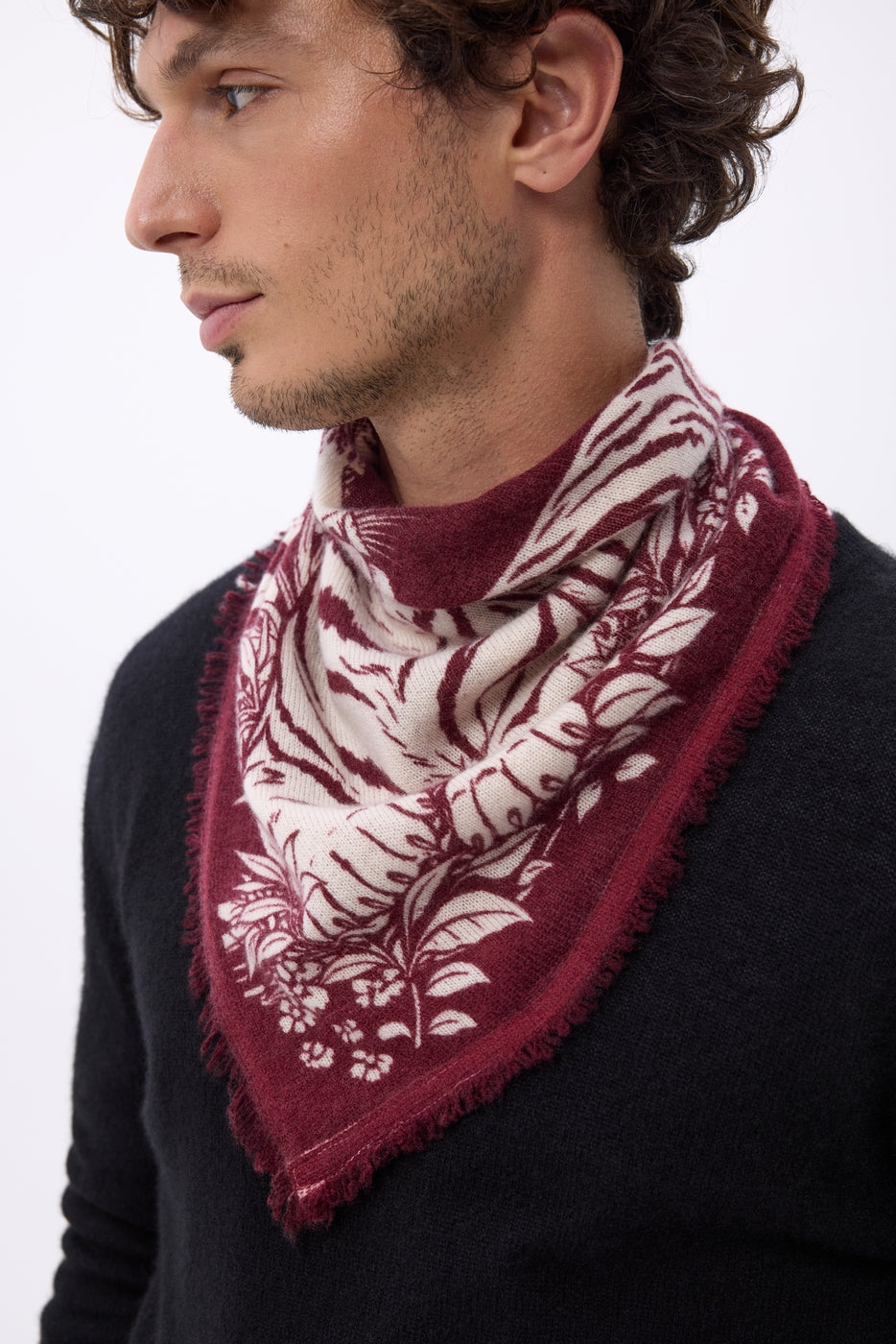 Piccola bandana Bengale - Bordeaux - Uomo - 100% Cashmere