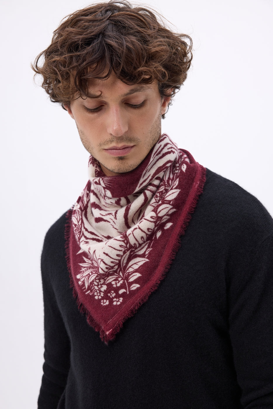 Piccola bandana Bengale - Bordeaux - Uomo - 100% Cashmere