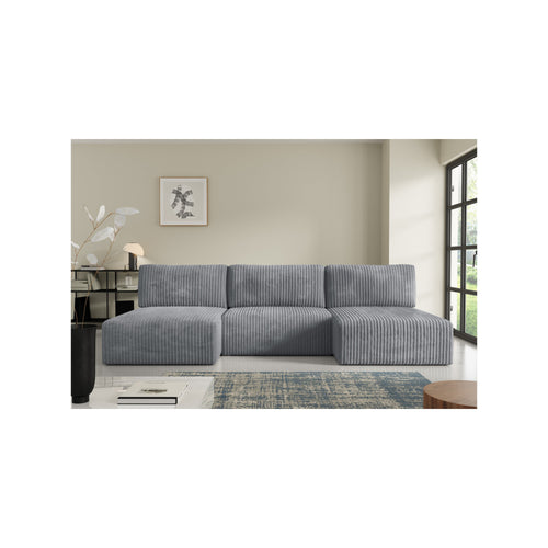 Canapé D'Angle Convertible 5 Places - Elior - Velours Gris Clair