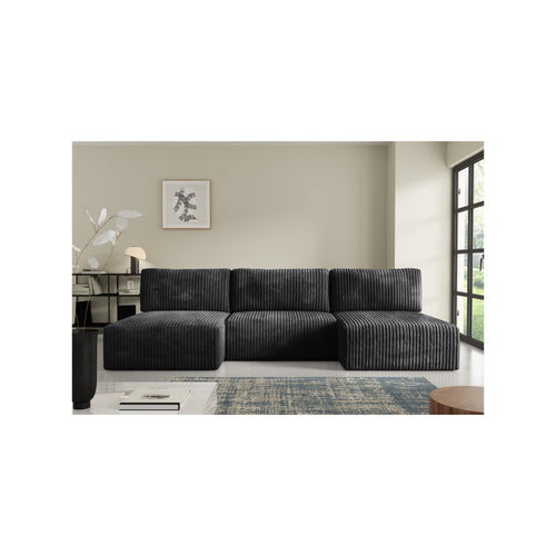 Canapé D'Angle Convertible 5 Places - Elior - Velours Gris Foncé