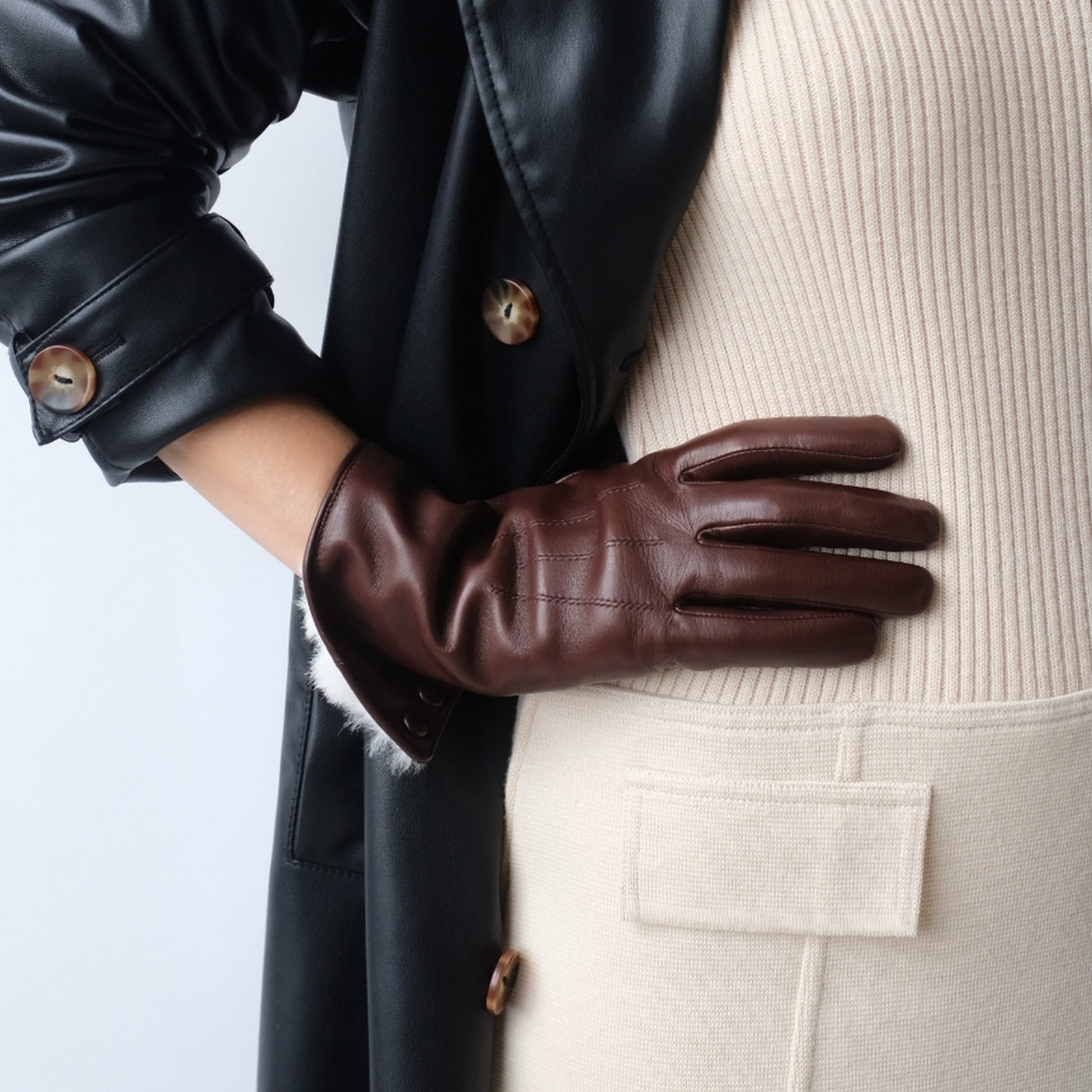 Gants Betty - Whisky Patine/Lapin Blanc - Femme