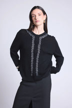 Cárdigan Betty con bordado de lúrex - Negro con lúrex plateado - Mujer
