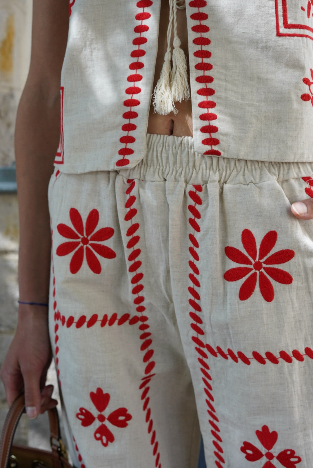 Edouard Embroidery Pants Beige/Red