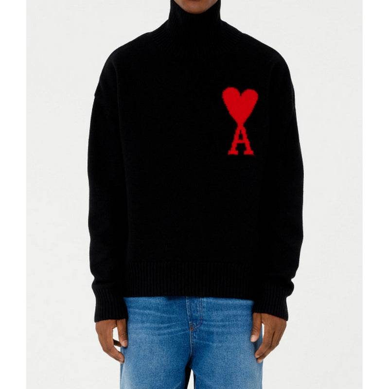 Ami Paris - Adc Funnel Neck Sweater - Black/Red