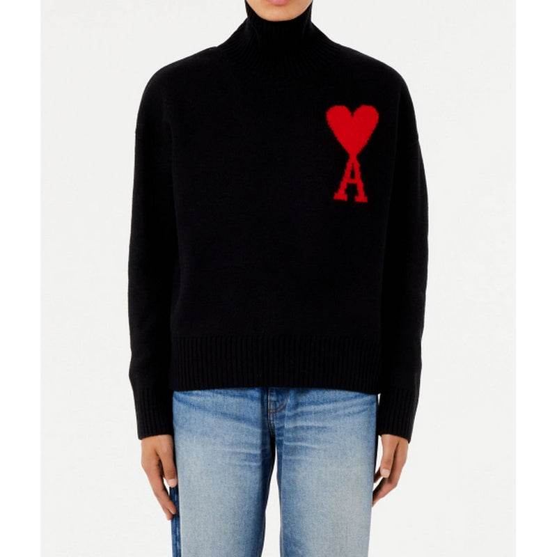 Ami Paris - Pull Col Roulé Adc Funnel Neck Sweater - Black/Red