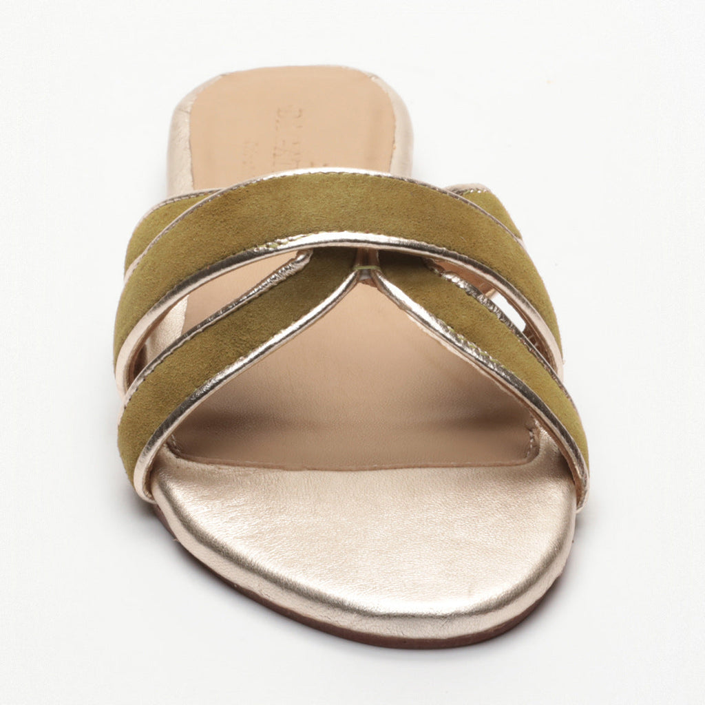 Myrtice Mules - Olive and Platinum