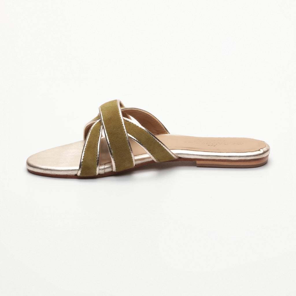 Myrtice Mules - Olive and Platinum