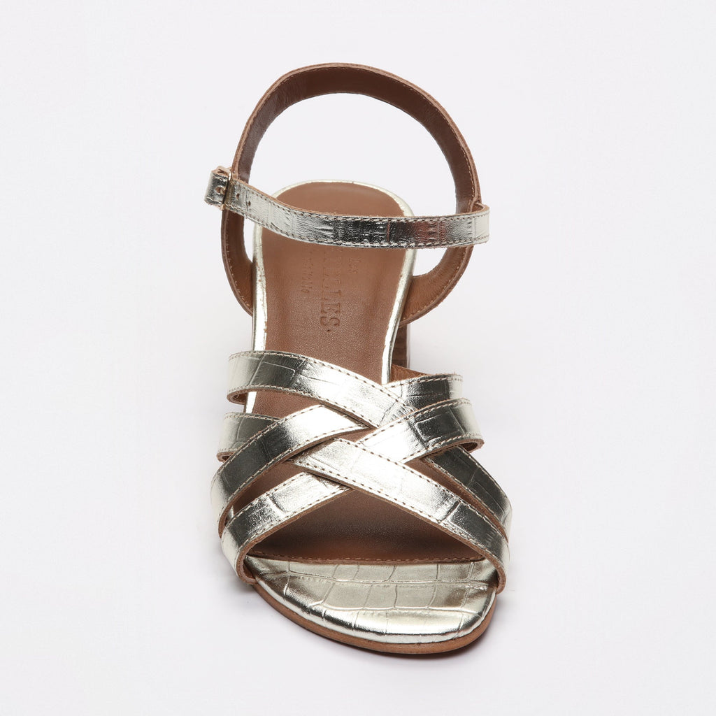 Les Bagatelles - Sandales Talons Uma - Light Gold Croco