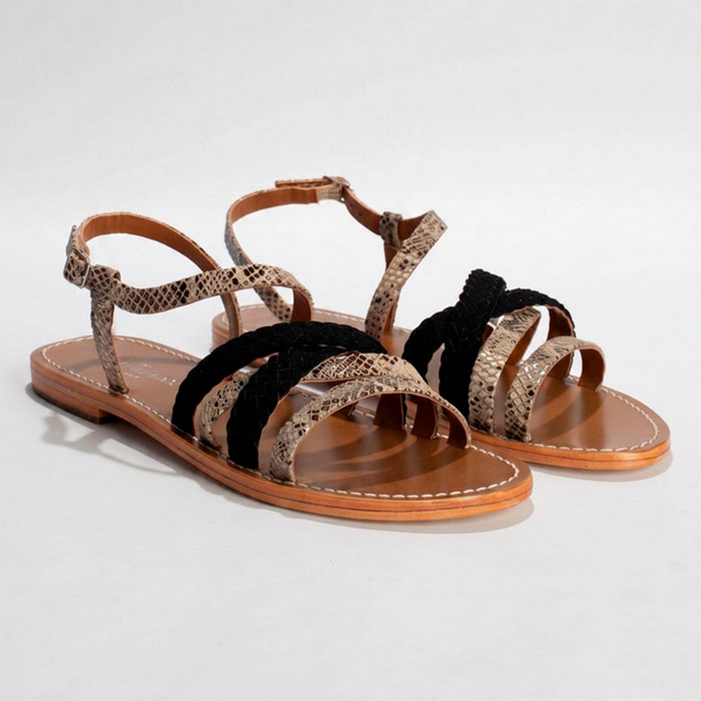 Sandalias Myrtille - Beige Snake/Black