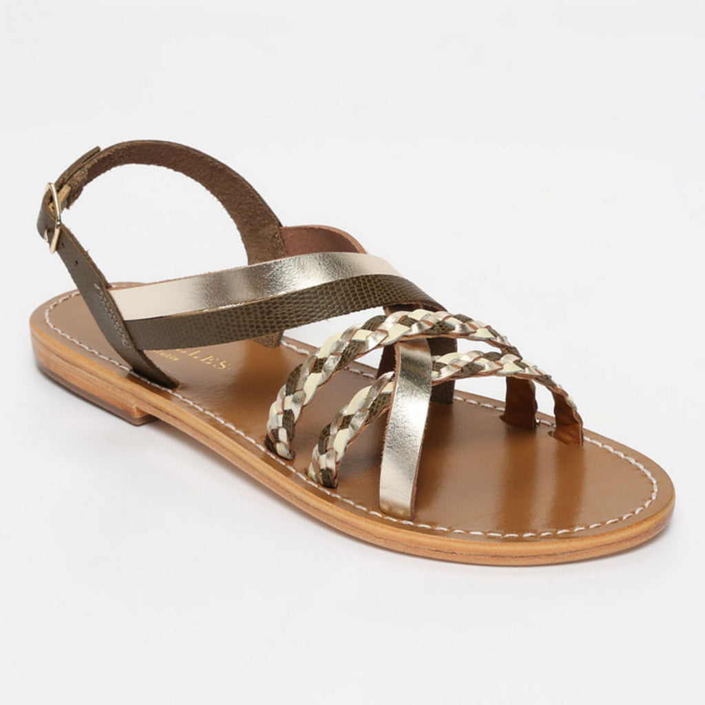 Sandalias Jengibre - Kaki Lizard/Gold/Off White