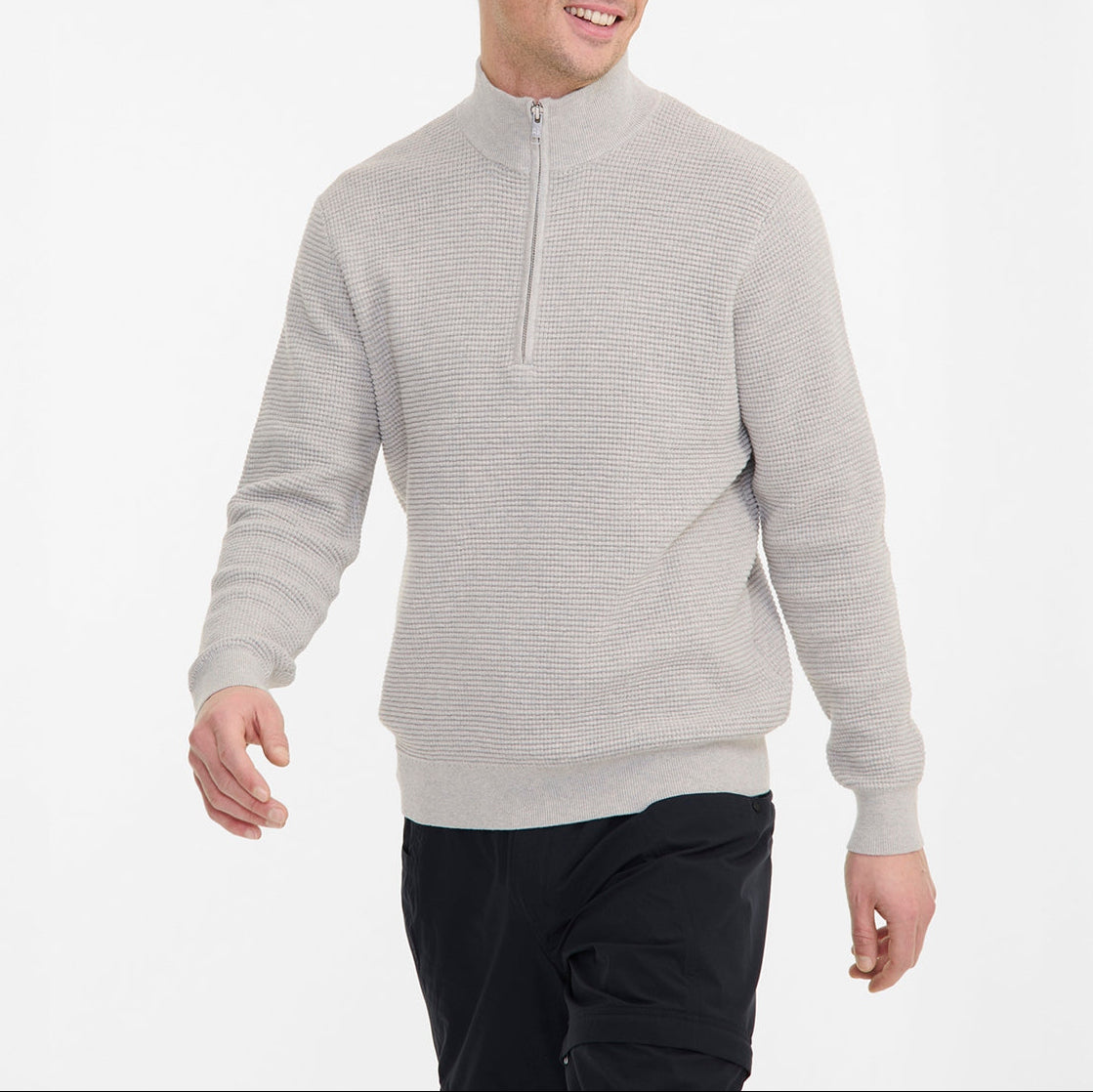 Men’s Half-Zip Knitted Jumper - Light Heather Grey