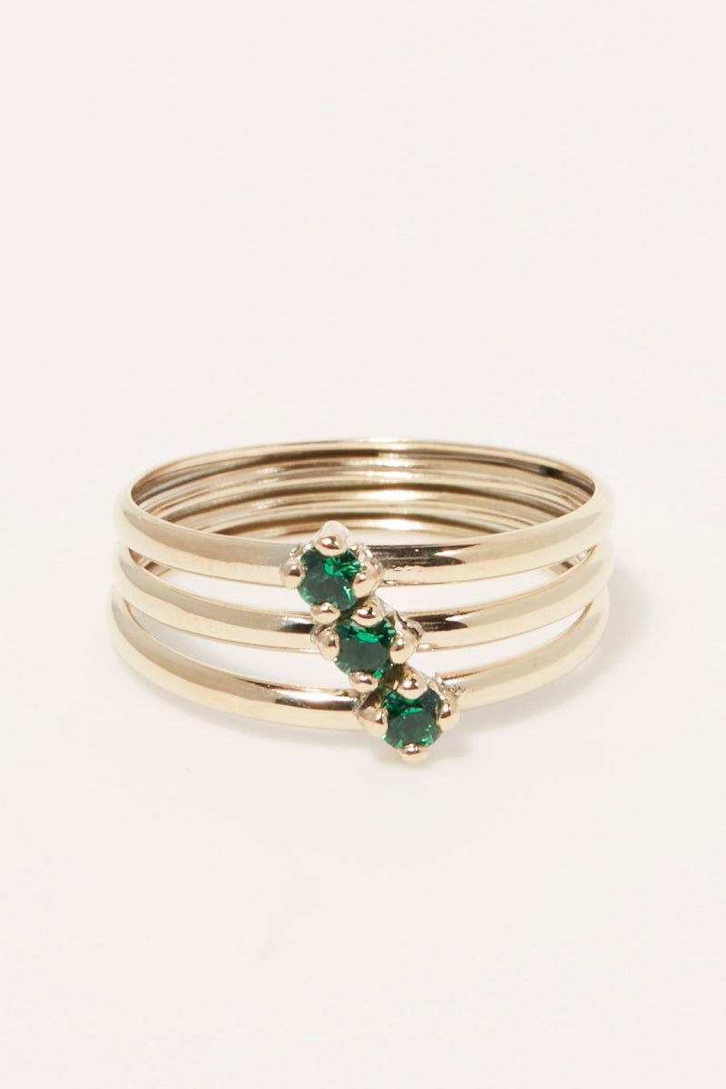 Bague "Abbie Verte" Or Jaune 375/1000 Et Zirconium