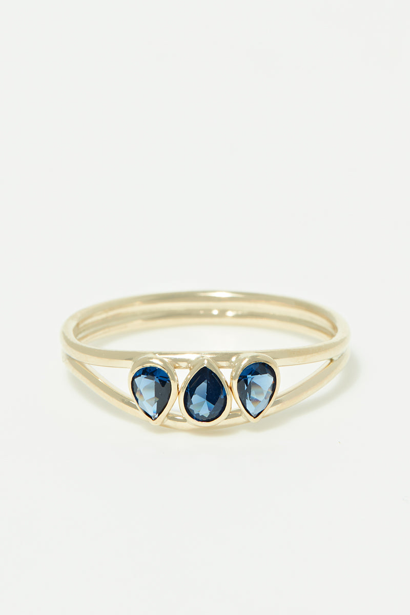 Bague "Marine Bleue"  Or Jaune 375/1000 Et Zirconium