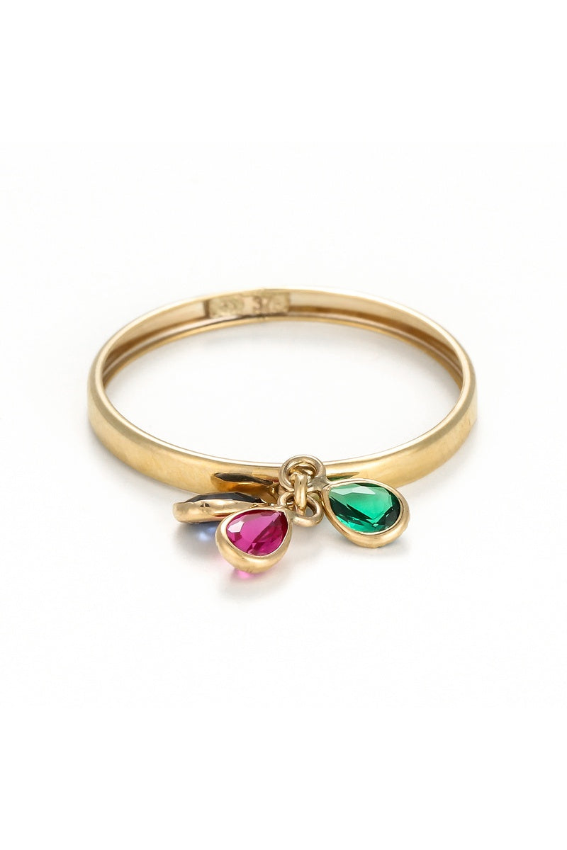 Bague " 3 Pierres De Couleurs " Or Jaune 375/1000 Et Zirconium