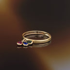 Bague " 3 Pierres De Couleurs " Or Jaune 375/1000 Et Zirconium