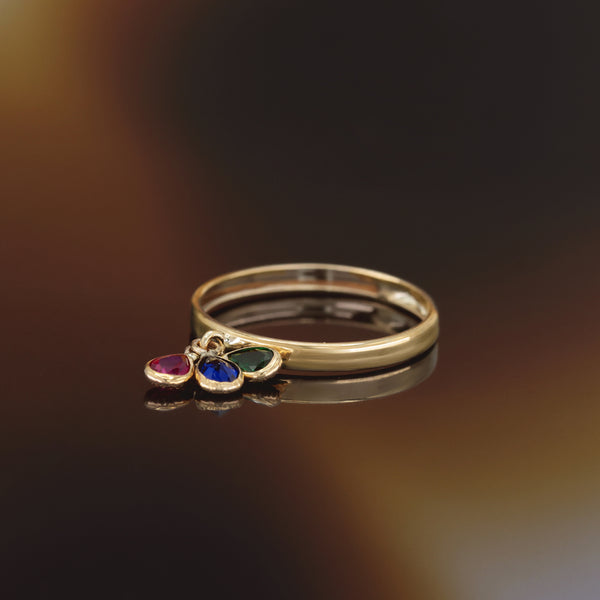 Bague " 3 Pierres De Couleurs " Or Jaune 375/1000 Et Zirconium