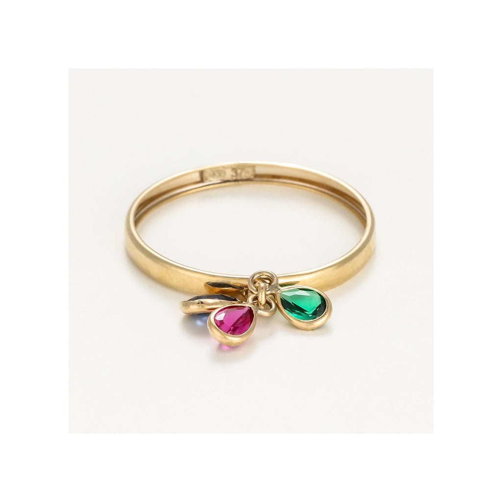 Bague " 3 Pierres De Couleurs " Or Jaune 375/1000 Et Zirconium