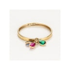 Bague " 3 Pierres De Couleurs " Or Jaune 375/1000 Et Zirconium