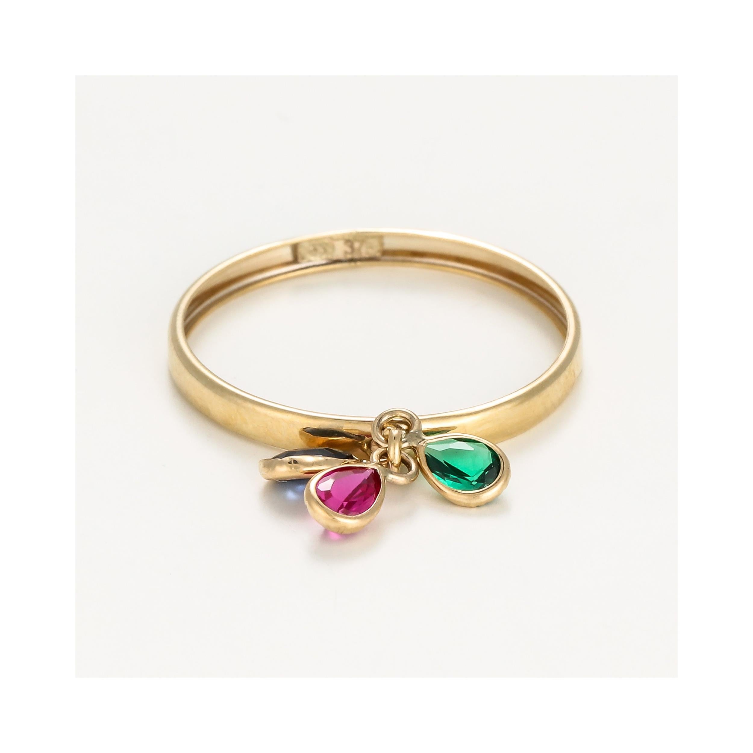 Bague "3 Pierres De Couleurs" Or Jaune 375/1000 Et Zirconium
