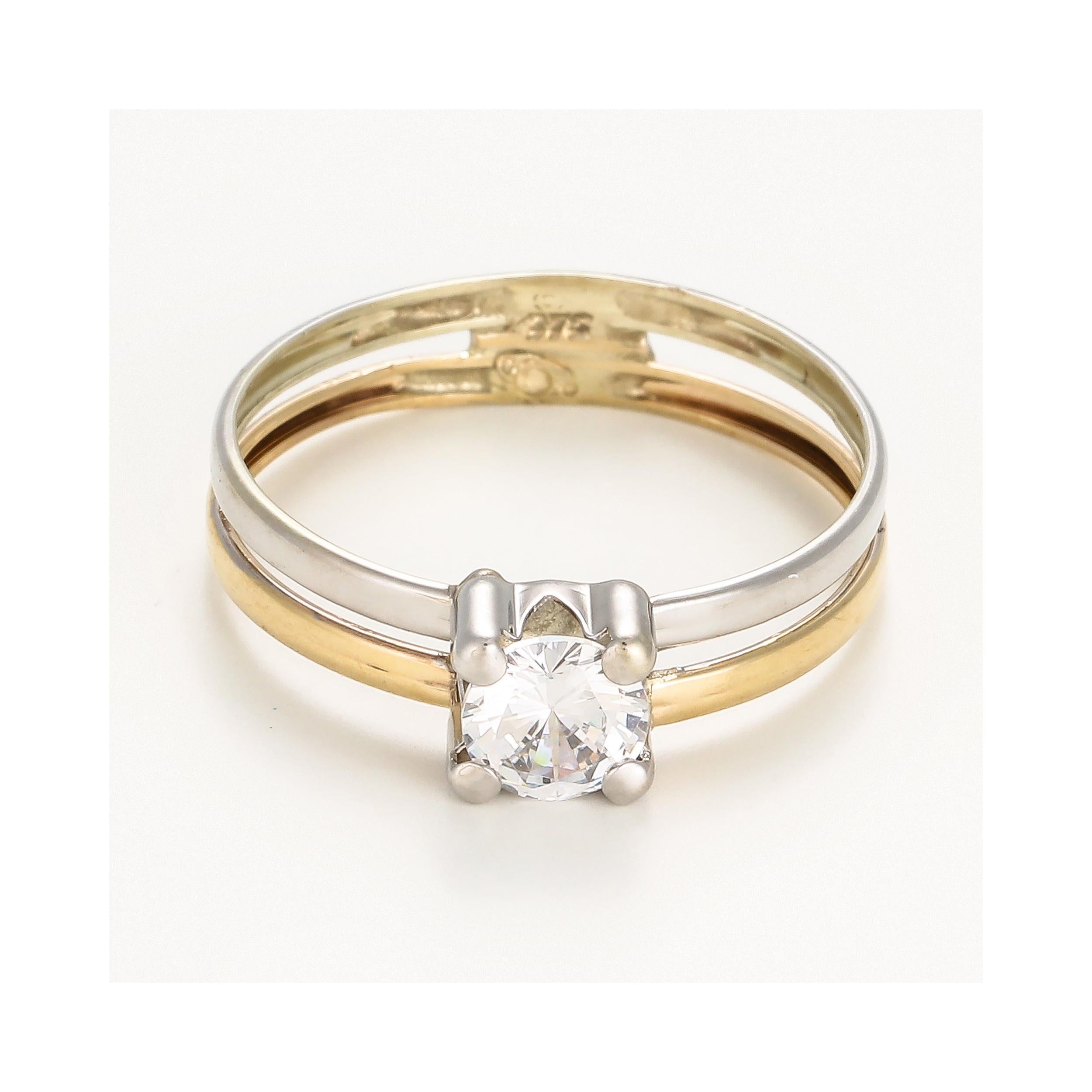 Bague "Suerte "Or Bicolore 375/1000 Et Zirconium