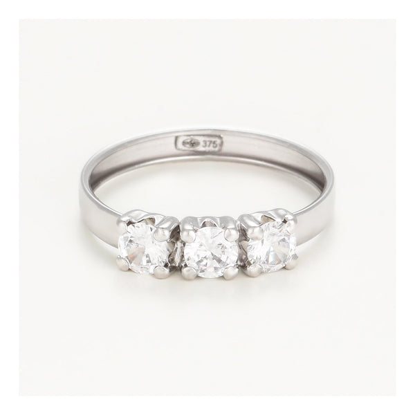 Bague "Trio De Pierre" Or Blanc 375/1000 Et Zirconium