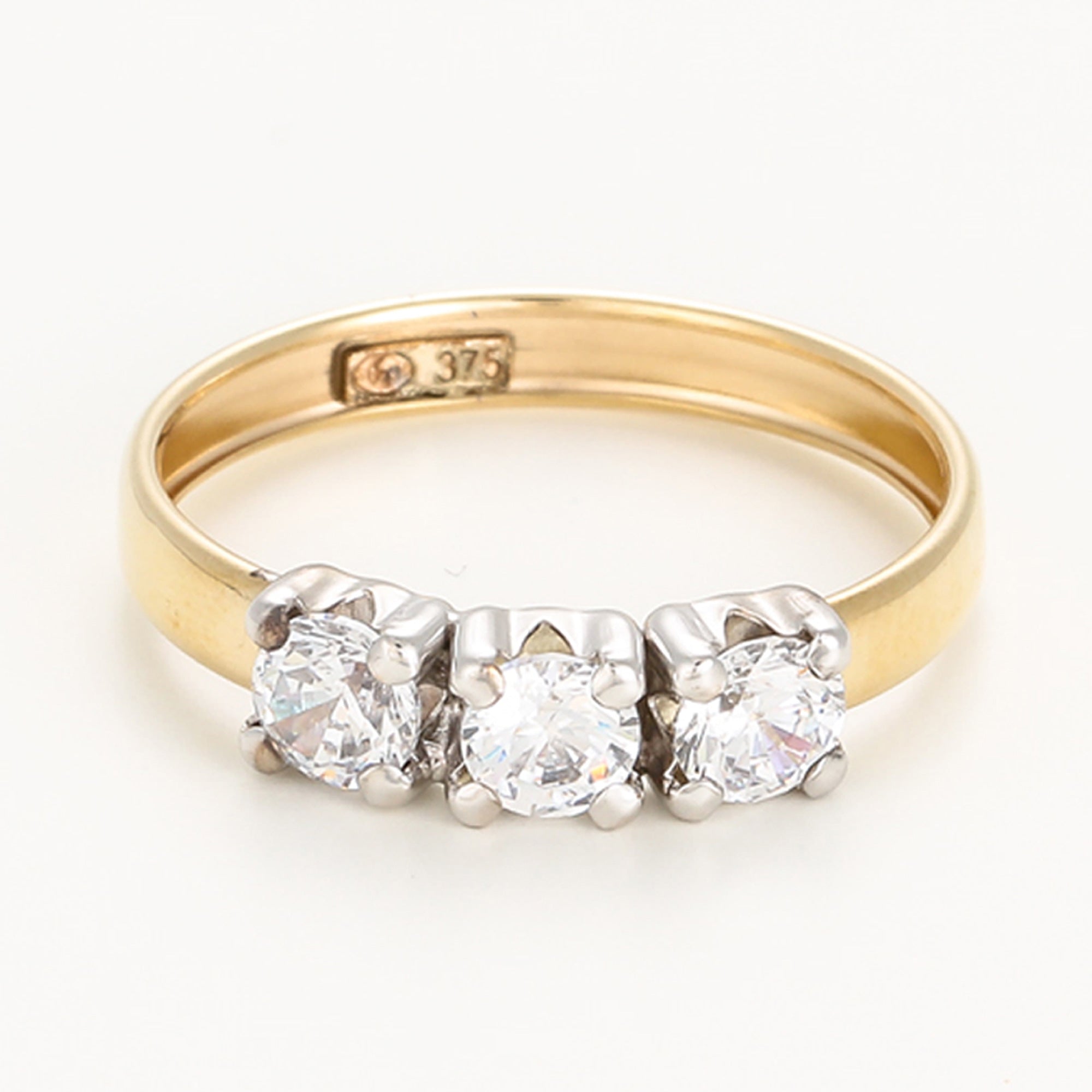 " Trio De Pierre " Ring in 375/1000 Yellow Gold and Zirconium