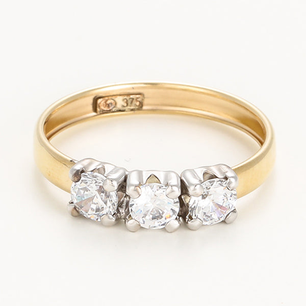 Bague " Trio De Pierre " Or Jaune 375/1000 Et Zirconium