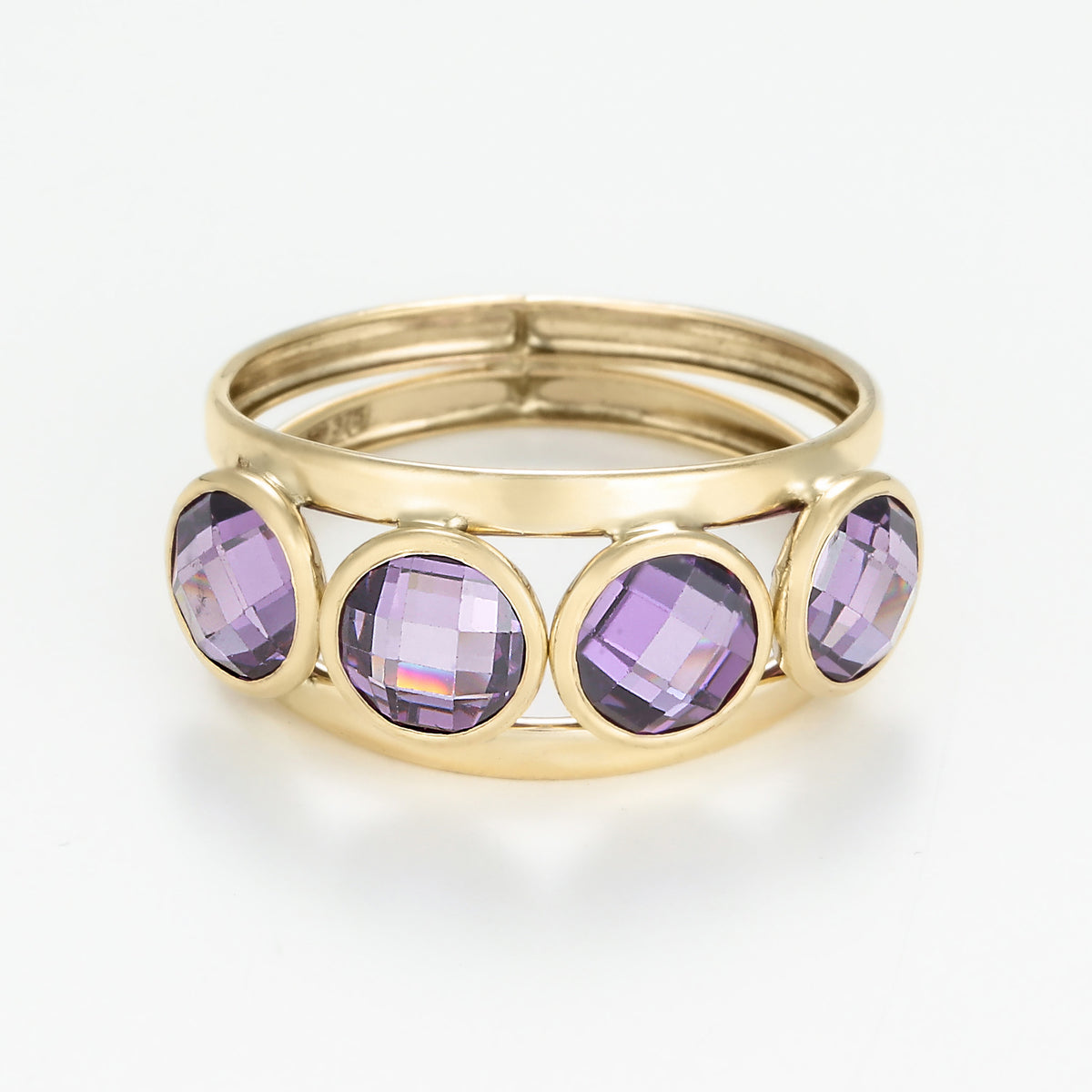 Bague " Maden Amethyst" Or Jaune 375/1000 Et Zirconium
