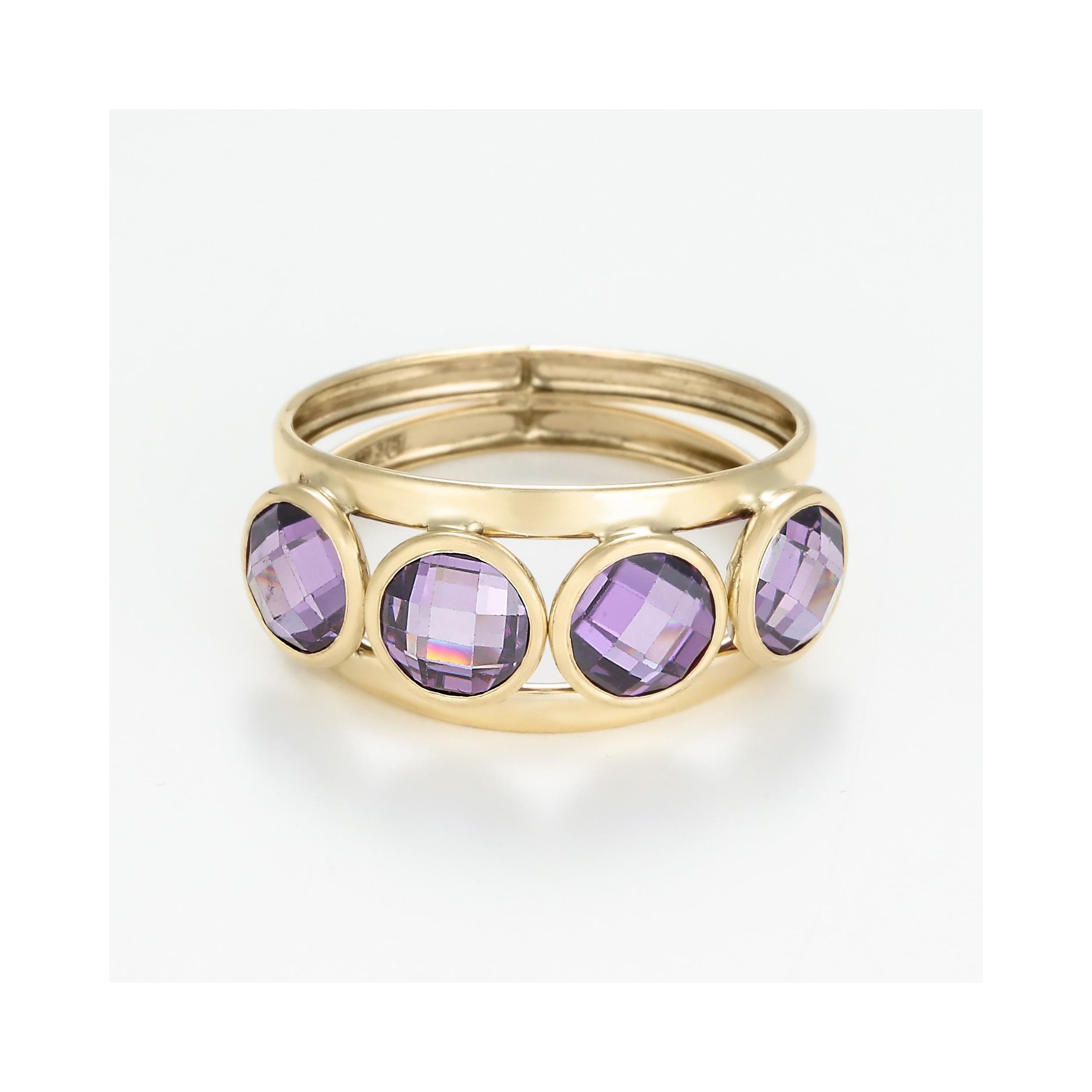 "Maden Amethyst" Ring in 375/1000 Yellow Gold and Zirconium
