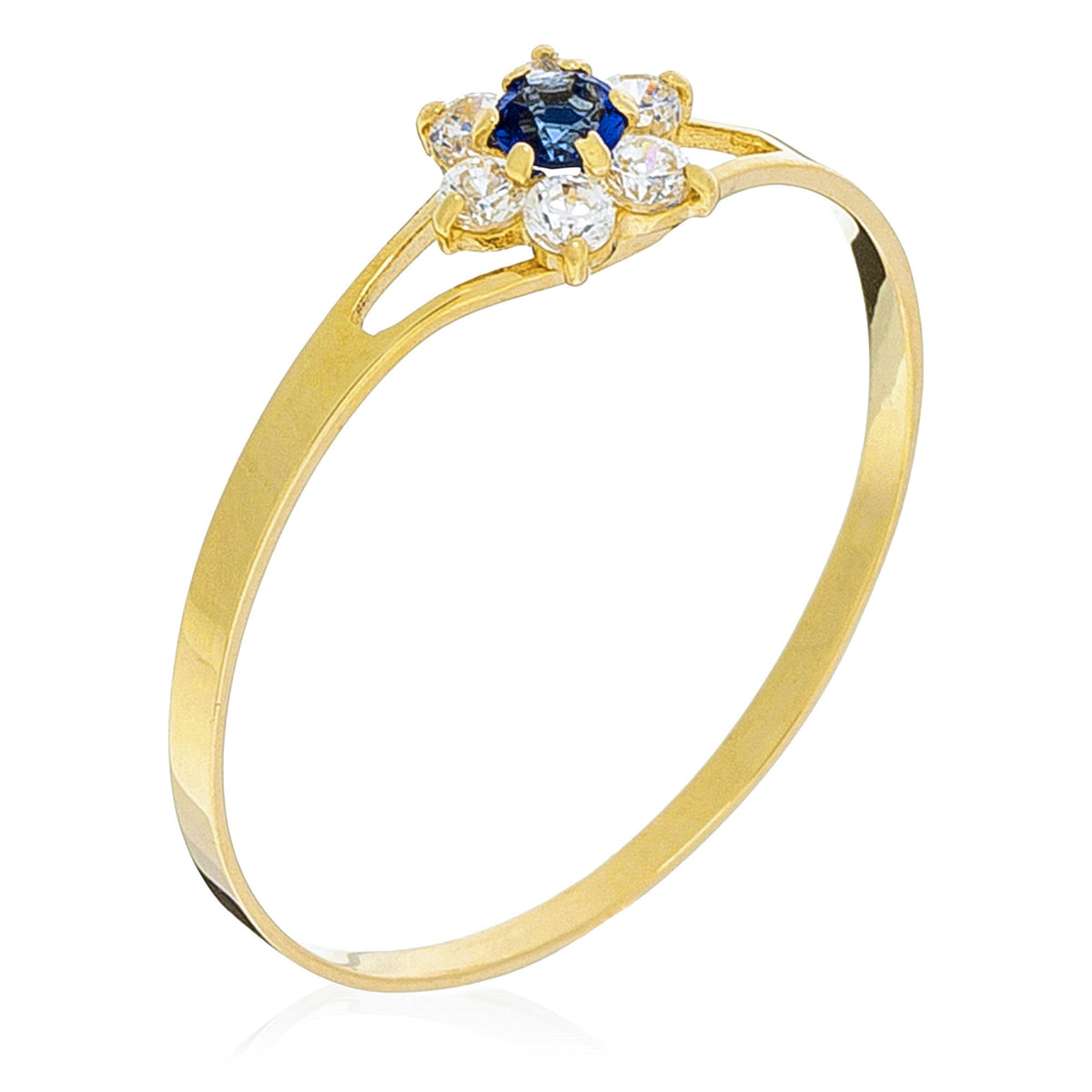 Bague "Nature" Or Jaune 375/1000 Et Zirconium Bleu